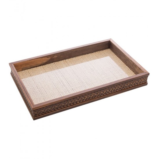 Bandeja 29,7cm Por 16,7cm Por 4,5cm De Madeira Com Sisal Trancado Natural